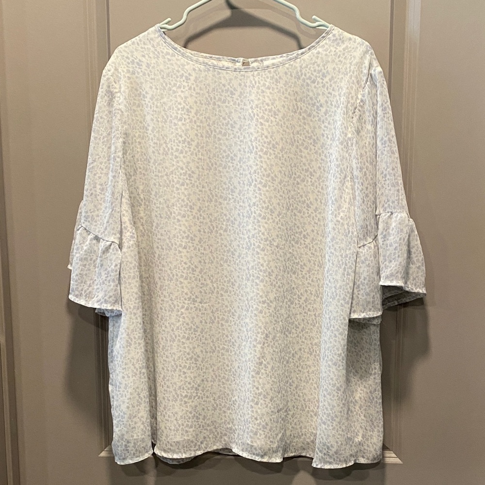 Ava Viv Light Blue Blouse 2X Ruffle Sleeve Plus Size Top